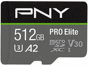 Micro SD Karte U3: PNY PRO Elite microSD-Karte 512GB, 100MB/s lesen, 90 MB/s schreiben, A2