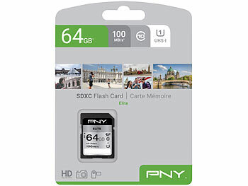 PNY Elite SD-Karte, mit 64 GB, lesen bis zu 100 MB/s, U1