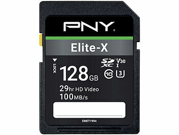 Speicherkarten U3: PNY Elite-X SD-Karte mit 128 GB, Lesen bis zu 100 MB/s, Class 10, UHS-I U3