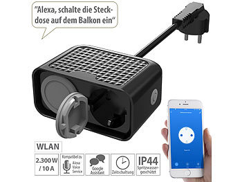 Doppelsteckdose: Luminea Home Control Outdoor-WLAN-2-fach-Steckdose komp. zu Amazon Alexa & Google Assistant