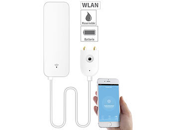 Wassermelder Alexa: Luminea Home Control WLAN-Wassermelder, externer Sensor, App, bis 2 Jahre Batterie-Laufzeit