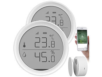 Luminea Home Control 2er-Set WLAN-Temperatur- & Luftfeuchtigkeits-Sensor mit App