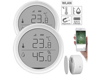 Luminea Home Control 2er-Set WLAN-Temperatur- & Luftfeuchtigkeits-Sensor mit App
