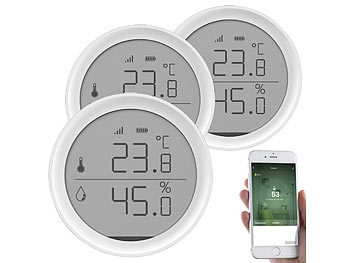 Luminea Home Control 3er-Set WLAN-Temperatur- & Luftfeuchtigkeits-Sensoren mit App