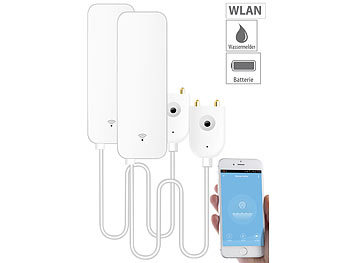 Wasseralarm: Luminea Home Control 2er-Set WLAN-Wassermelder, externer Sensor, App, 2 J. Batterielaufzeit