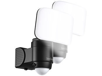 Luminea 2x Kabelloser LED-Außenstrahler mit PIR-Bewegungsmelder, 300 lm, IP44