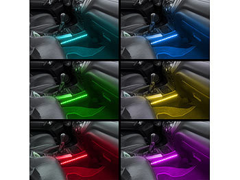 Lescars 4er-Set Kfz-LED-RGB-Streifen mit Fernbedienung, Bluetooth, App