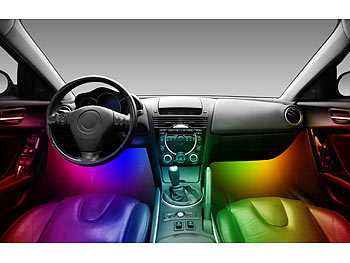 Lescars Auto LED: 4er-Set Kfz-LED-RGB-Streifen mit Fernbedienung
