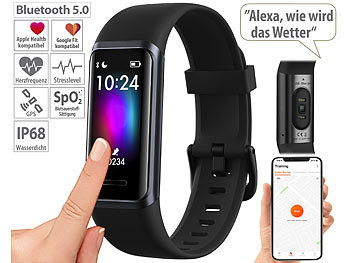 Fitnessarmband: newgen medicals Fitness-Armband mit Touch, Herzfrequenz, SpO2, App, Alexa, IP68