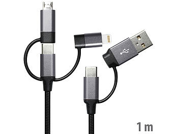 USB Kabel: Callstel 6in1-Schnelllade- & Datenkabel USB-A/C zu USB-C/MicroUSB, 3A/60W, 1m