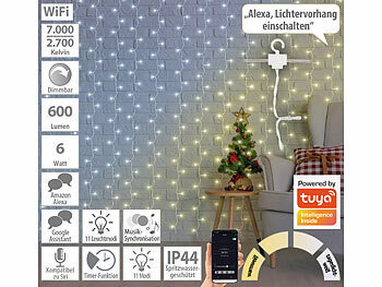 Lichtervorhang außen: Luminea Home Control WLAN-LED-Lichtervorhang, 300 CCT-LEDs, dimmbar, App, IP44, 3x3 m