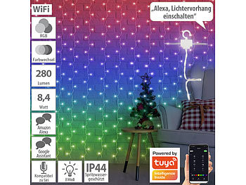 Lichtnetz: Luminea Home Control Smarter WLAN-LED-Lichtervorhang mit 180 RGB-IC-LEDs, App, IP44, 3x3 m