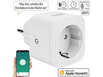 Smarte Steckdose: Luminea Home Control WLAN-Steckdose, Apple-HomeKit-zertifiziert, mit App & Sprachsteuerung