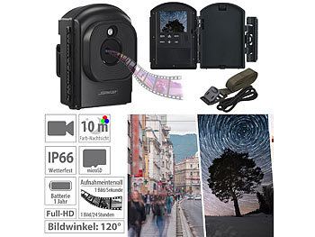 Baustellenkamera: Somikon Full-HD-Zeitraffer-Kamera, 1080p, 1 Jahr Laufzeit, Stativ, 120°, IP66