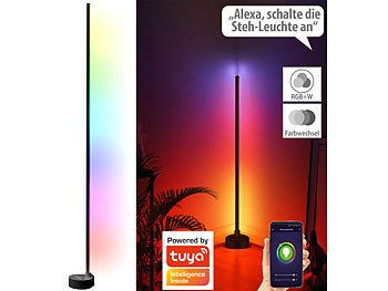 Luminea Home Control 2er-Set WLAN-Steh-/Eck-Leuchten mit RGB-CCT-IC-LEDs, 12W, App, schwarz