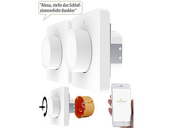 Luminea Home Control 2er-Set WLAN-Unterputz-Lichtschalter mit Dreh- & Drück-Funktion, App