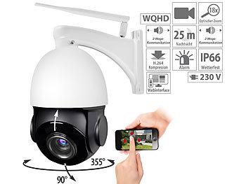 WLAN Kamera mit Zoom: 7links PTZ-IP-Überwachungskamera mit 2K, 18x-Zoom, WLAN, App, 360°, IP66