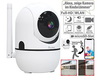 WLAN Kamera innen: 7links 2er-Set WLAN-Full HD-IP-Überwachungskamera, Objekt-Tracking, App, 360°