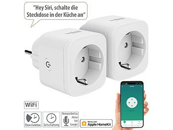 WiFi Steckdosen: Luminea Home Control 2er-Set WLAN-Steckdosen, Apple-HomeKit-zertifiziert, Sprachsteuerung