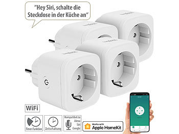 Smarthome Steckdosen: Luminea Home Control 4er-Set WLAN-Steckdosen, Apple-HomeKit-zertifiziert, Sprachsteuerung