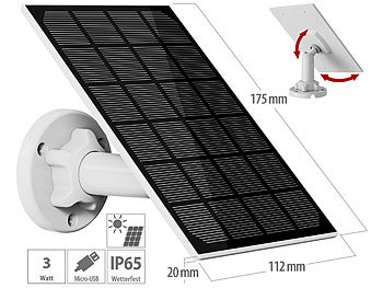 Solarpanel 5V mit Akku: revolt Universal-Solarpanel für Akku-IP-Kameras mit Micro-USB-Port, 3W, IP65