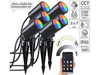 LED-Wegeleuchten 230V: Luminea Home Control 6er-Set WLAN-Gartenstrahler, dimmbar, RGB & CCT, je 520 lm, IP65, App