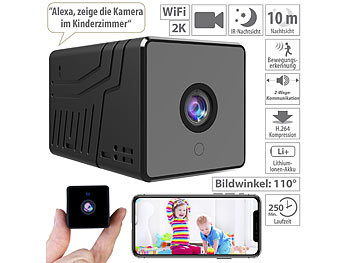 Minicam: 7links 2K-Mini-IP-Überwachungskamera mit WLAN, Nachtsicht, 4 Std. Akku, App