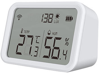 Luminea Home Control 3in1-WLAN-Sensor für Temperatur, Luftfeuchtigkeit und Helligkeit, App