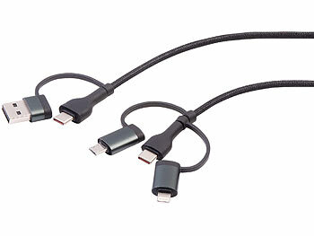 Callstel 4er 6in1-Schnelllade- & Datenkabel USB-A/C zu USB-C/MicroUSB, 3A, 0,3m