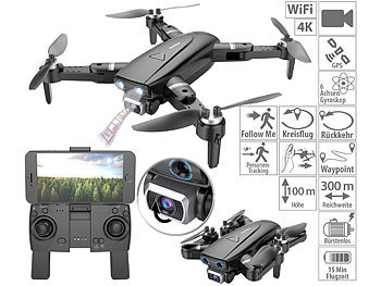 Quadrokopter: Simulus Faltbare GPS-Drohne mit 4K-Cam, Brushless-Motor, WLAN, Follow-Me, App