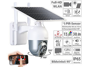IP Camera: 7links LTE-Pan-Tilt-Überwachungskamera, Full HD, Akku, Solarpanel, App, IP65