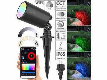 Gartenlampe: Luminea Home Control WLAN-Gartenstrahler, RGB & CCT, 7 W, 520 lm, IP65, App, Metallgehäuse