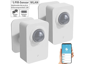 PIR Sensor: Luminea Home Control 2er-Set ZigBee-PIR-Bewegungsmelder, 8 m Reichweite, App