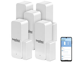 Luminea Home Control 5er-Set ZigBee-Tür- & Fensteralarm, für Alexa, GA und Siri, App