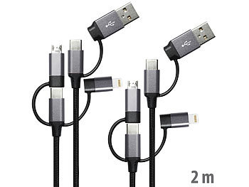 USB-Ladekabel 3-fach: Callstel 2er 6in1-Schnelllade- & Datenkabel USB-A/C zu USB-C/MicroUSB, 1,8A, 2m