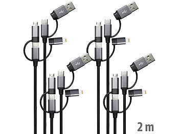 USBC to Lightning Kabel: Callstel 4er 6in1-Schnelllade- & Datenkabel USB-A/C zu USB-C/MicroUSB, 1,8A, 2m
