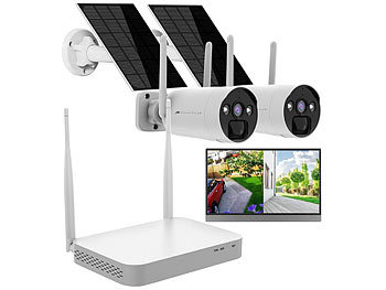 VisorTech 2K-Festplatten-Überwachungsrekorder + 2 Solar-Akku-Kameras, HDMI, App