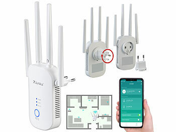 Dual Repeater: 7links Dualband-WLAN-Repeater, App "ELESION", 2,4 & 5 GHz, bis 1.200 Mbit/s