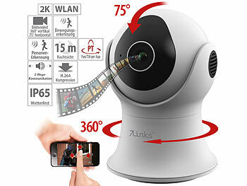 7links 2er 2K-Pan-Tilt-Überwachungskamera, 360°, Nachtsicht, IP65, WLAN, App