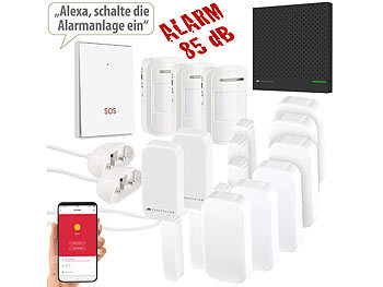 Smart Home Alarmanlage: VisorTech 13-teiliges Funk-Alarmanlagen-Set: 11 Sensoren, SOS-Taster, WLAN, App