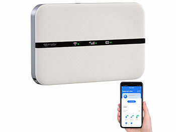 WLAN LTE Router: simvalley Mobile Mobiler 4G/LTE-Router im Kreditkartenformat, bis 150 Mbit/s, Akku, App