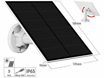 MicroUSB Solarpanel: revolt Solarpanel für Akku-IP-Kameras mit Micro-USB, 5 W, 5 V, IP65