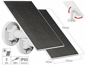 Solarzelle Solarmodule: revolt 2er-Set Solarpanels für Akku-IP-Kameras mit USB-C, 3 W, 5 V, IP65