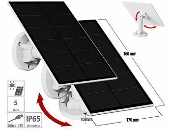 Solar-Panel 5V USB-Output: revolt 2er-Set Solarpanels für Akku-IP-Kameras mit Micro-USB, 5 W, 5 V, IP65