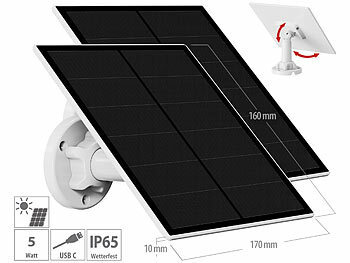 Mini-Solarpanel-Modul: revolt 2er-Set Solarpanels für Akku-IP-Kameras mit USB-C, 5 W, 5 V, IP65