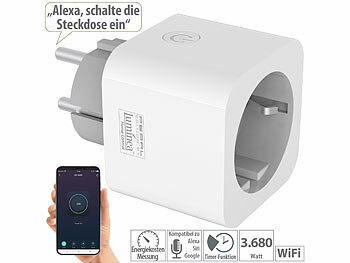 Wlansteckdose: Luminea Home Control WLAN-Steckdose mit Energiekostenmesser, App-, Timer- & Sprachsteuerung