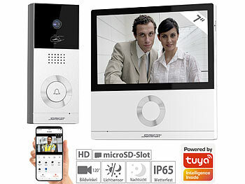 Türklingel mit Camera: Somikon Full-HD-Video-Türsprechanlage mit 17,8-cm-Touchscreen (7"), WLAN, App