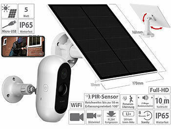 Überwachnungs Kamera: 7links Solar-Akku-Überwachungskamera mit Full HD, Nachtsicht, WLAN & App