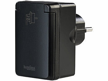 Luminea Home Control Smarte WLAN-Outdoor-Steckdose, Energiekostenmesser, 16A, IP44, schwarz