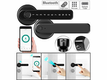 Lock Schließzylinder Türzylinder verschiedenschließender verschiedenschließendes, Bluetooth: VisorTech Smarter Sicherheits-Türbeschlag mit Finger-Scanner, PIN & App, schwarz